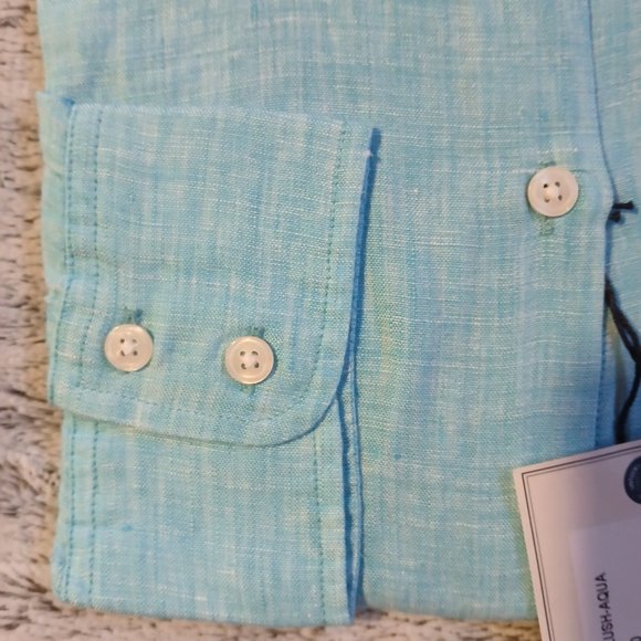 Untuckit Blush Aqua Women's Linen Long Sleeve Button Down SZ  4  NWT - Picture 6 of 8